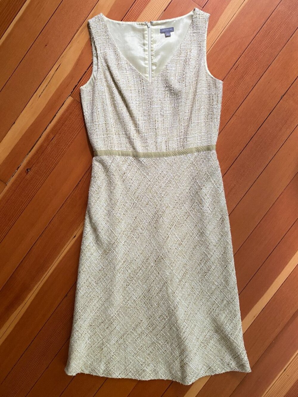 Ann Taylor Sleeveless Tweed V-Neck Dress - Chatreuse - Size 4 / Small